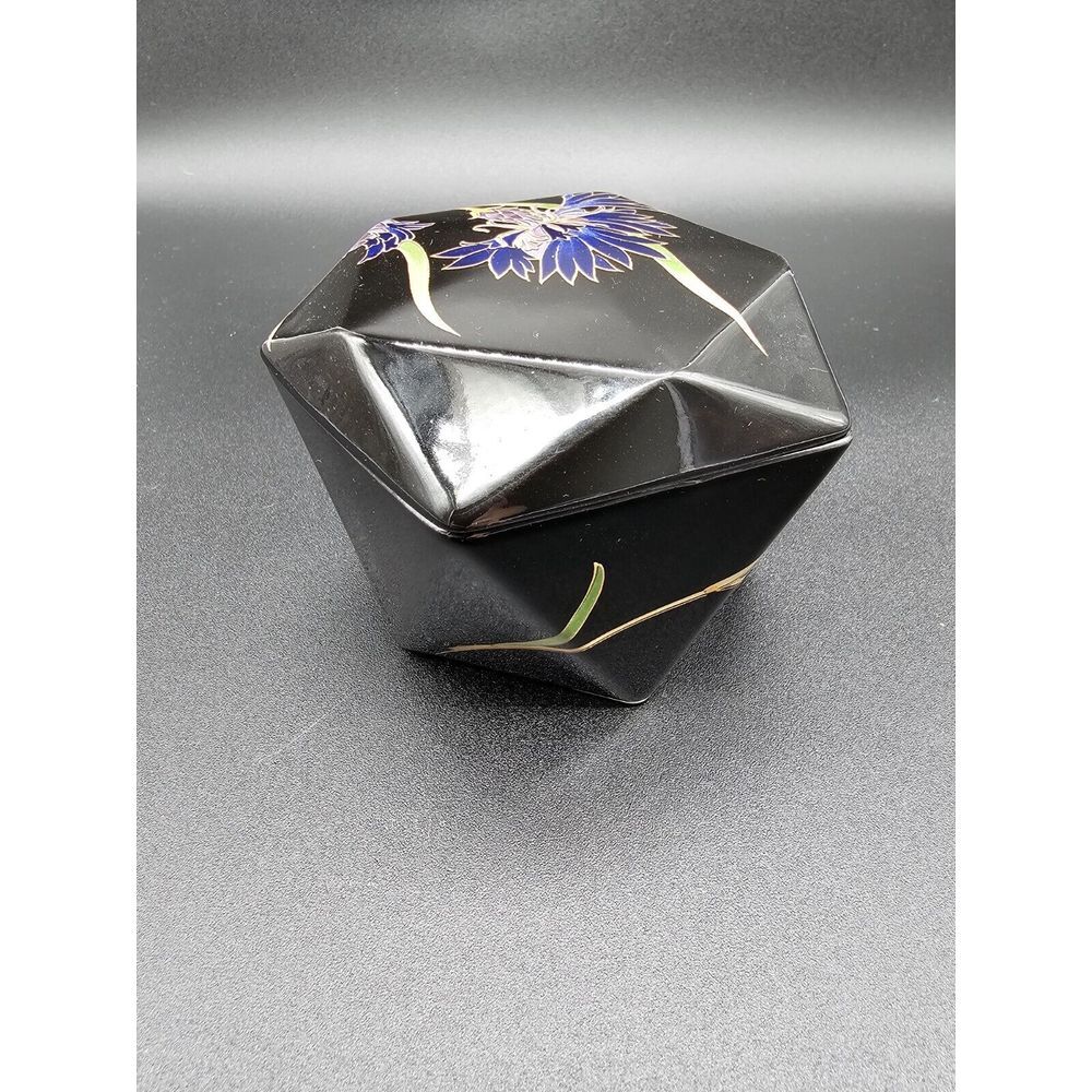 Vintage Otagiri Floral‎ Trinket Box Purple Black 5 Sided - Picture 3 of 7